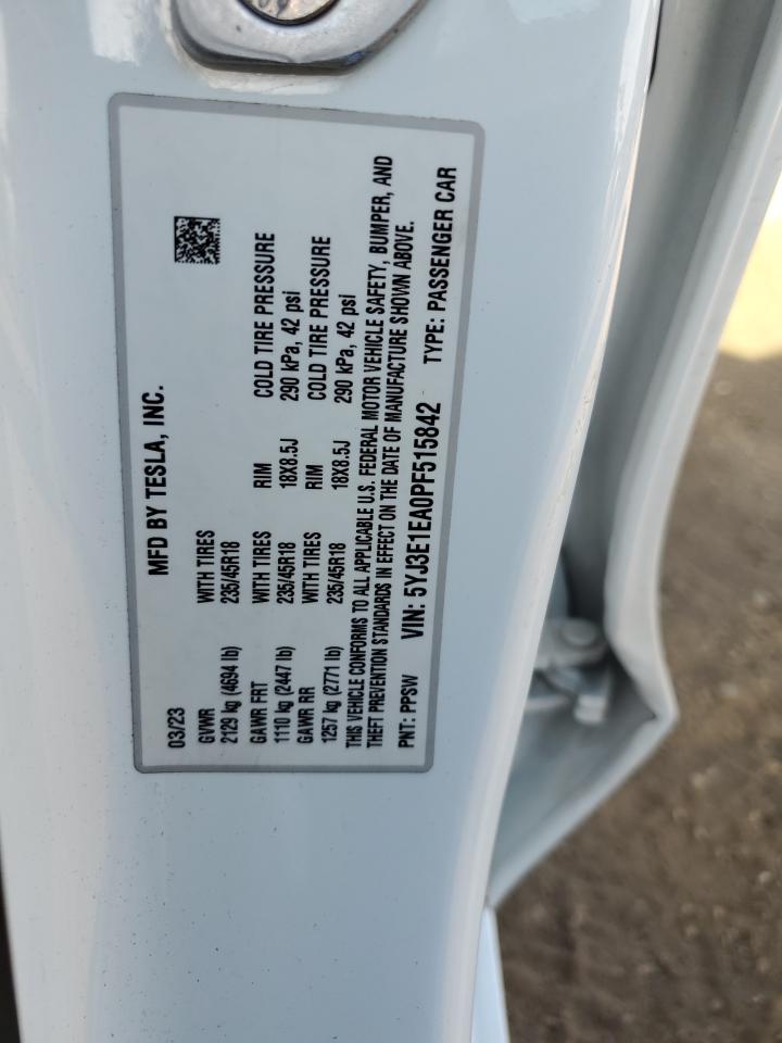 2023 Tesla Model 3 VIN: 5YJ3E1EA0PF51584 Lot: 84799035