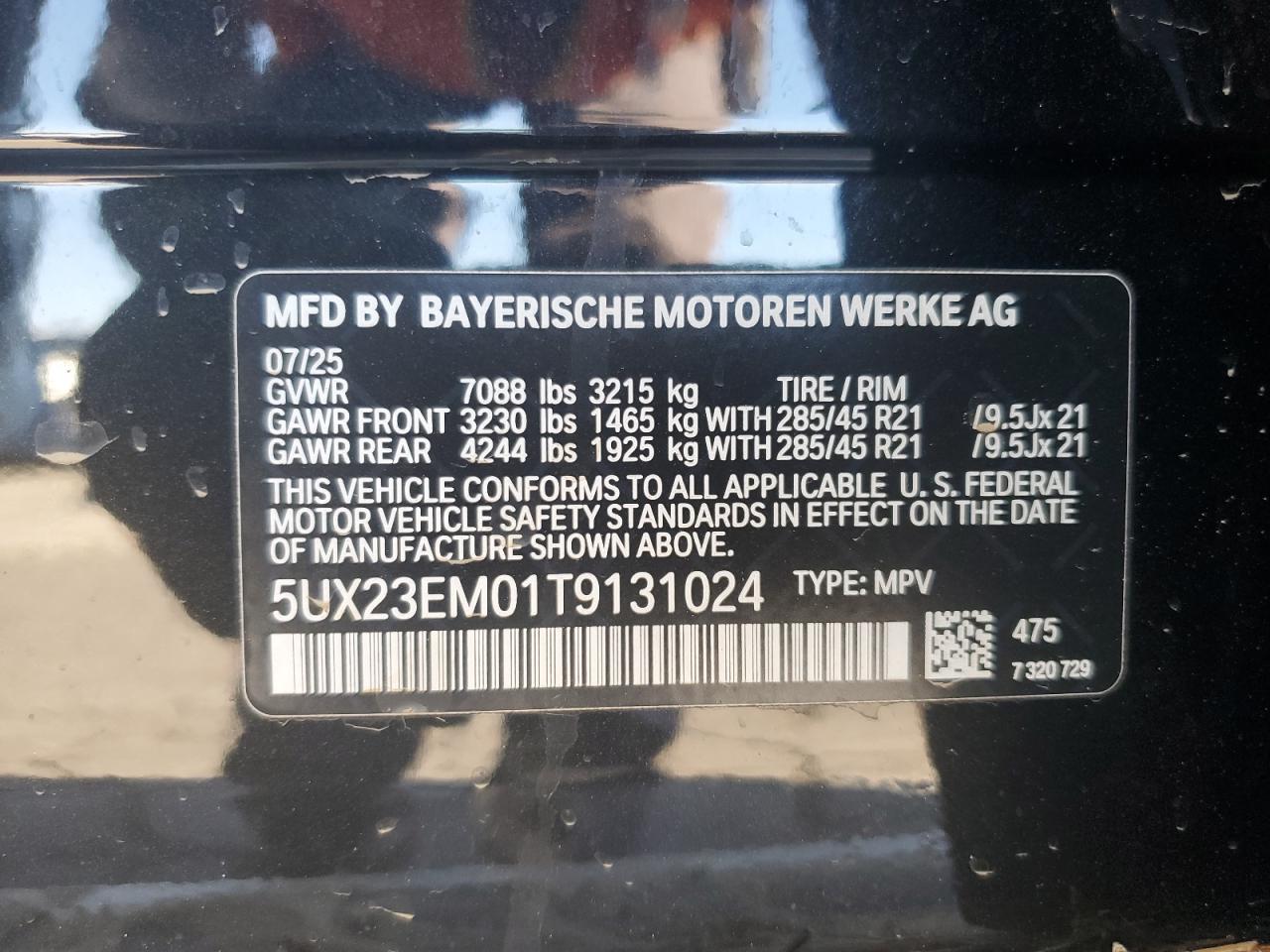 2026 BMW X7 xDrive40I VIN: 5UX23EM01T9131024 Lot: 85161295