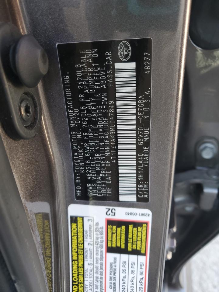 2021 Toyota Camry Xle VIN: 4T1FZ1AK9MU047849 Lot: 84742315