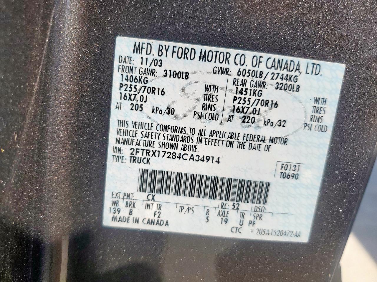 2004 Ford F-150 Heritage Classic VIN: 2FTRX17284CA34914 Lot: 85835815