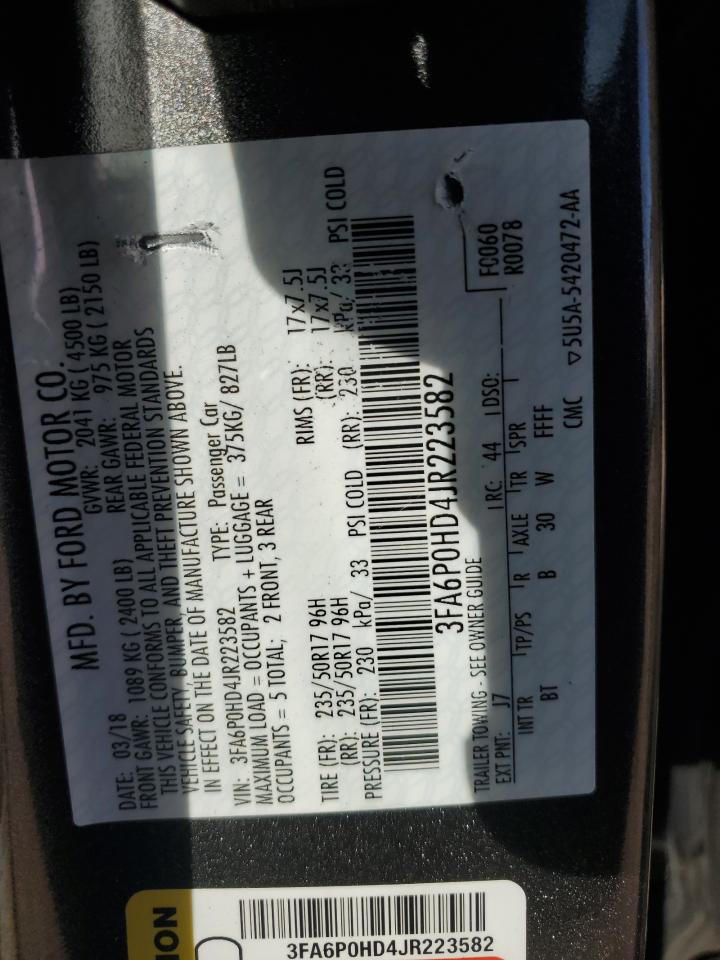 2018 Ford Fusion Se VIN: 3FA6P0HD4JR223582 Lot: 82509535