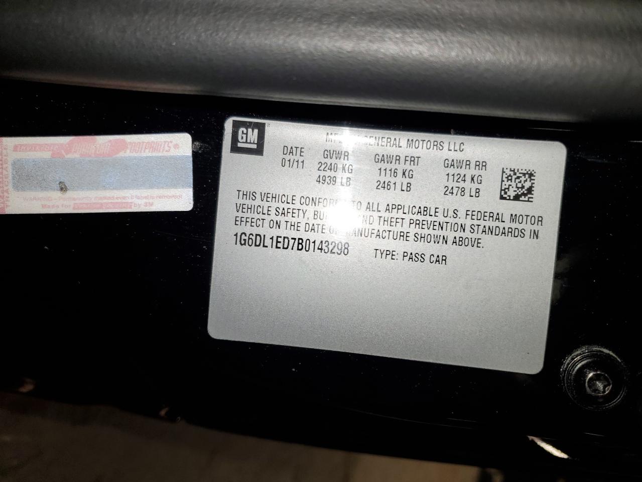 2011 Cadillac Cts Performance Collection VIN: 1G6DL1ED7B0143298 Lot: 86125255