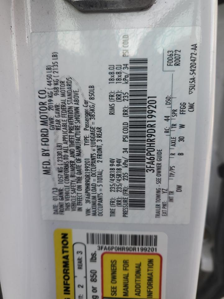 2013 Ford Fusion Se VIN: 3FA6P0HR9DR199201 Lot: 84997835