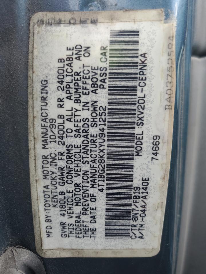 2000 Toyota Camry Ce VIN: 4T1BG28KXYU941252 Lot: 85308365