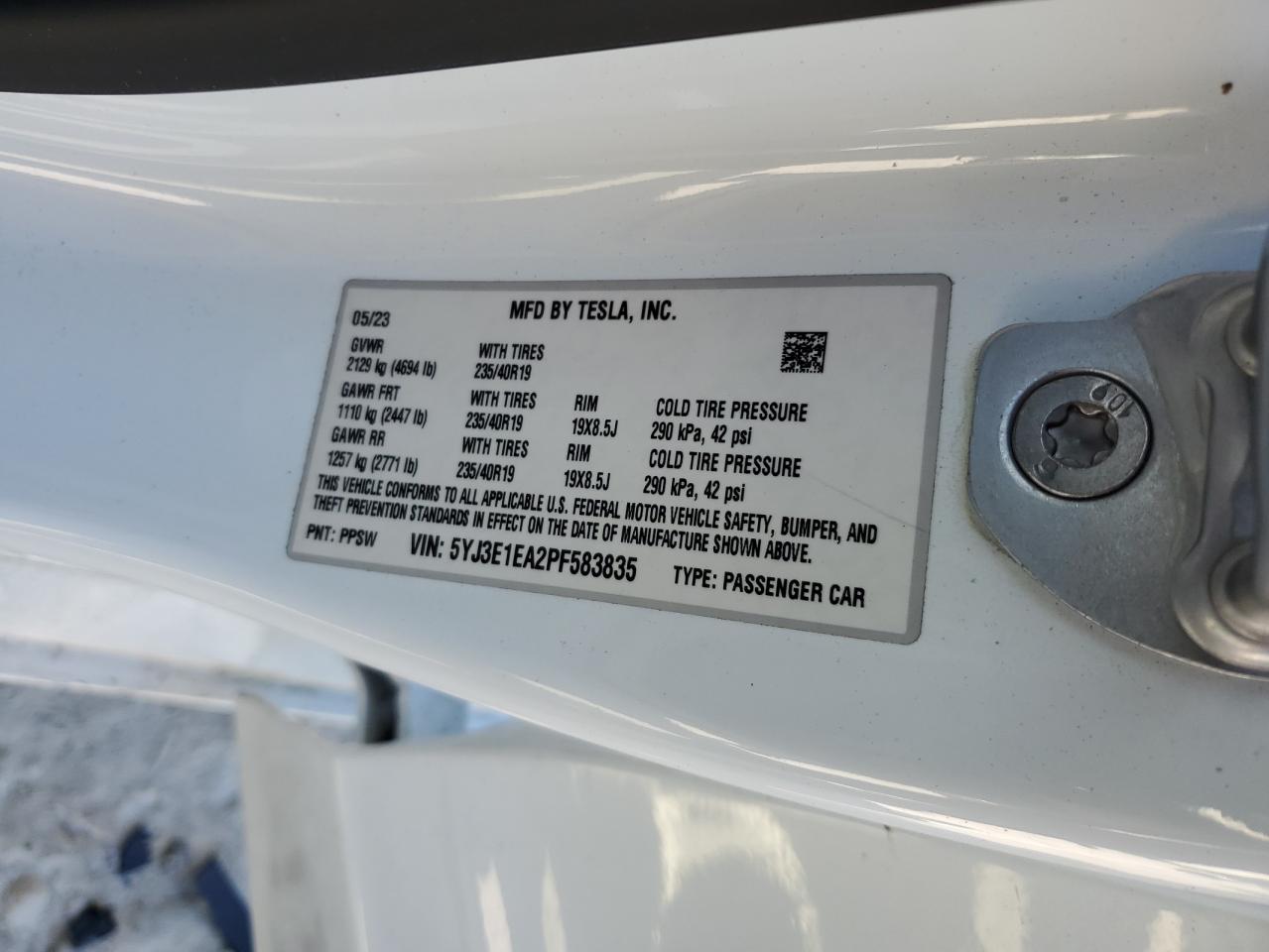 2023 Tesla Model 3 VIN: 5YJ3E1EA2PF583835 Lot: 86817845