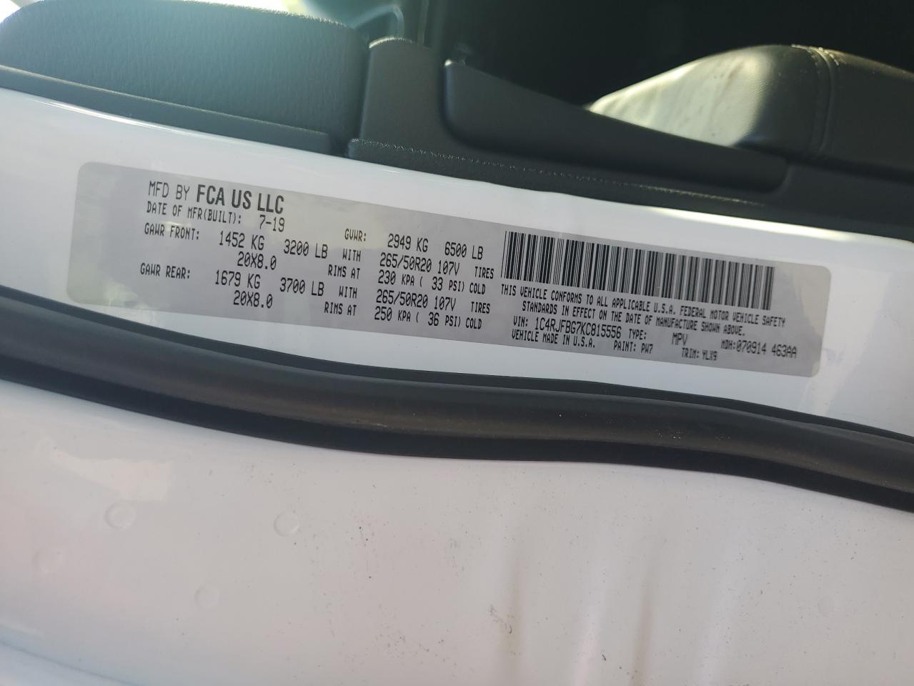 2019 Jeep Grand Cherokee Limited VIN: 1C4RJFBG7KC815556 Lot: 85366245