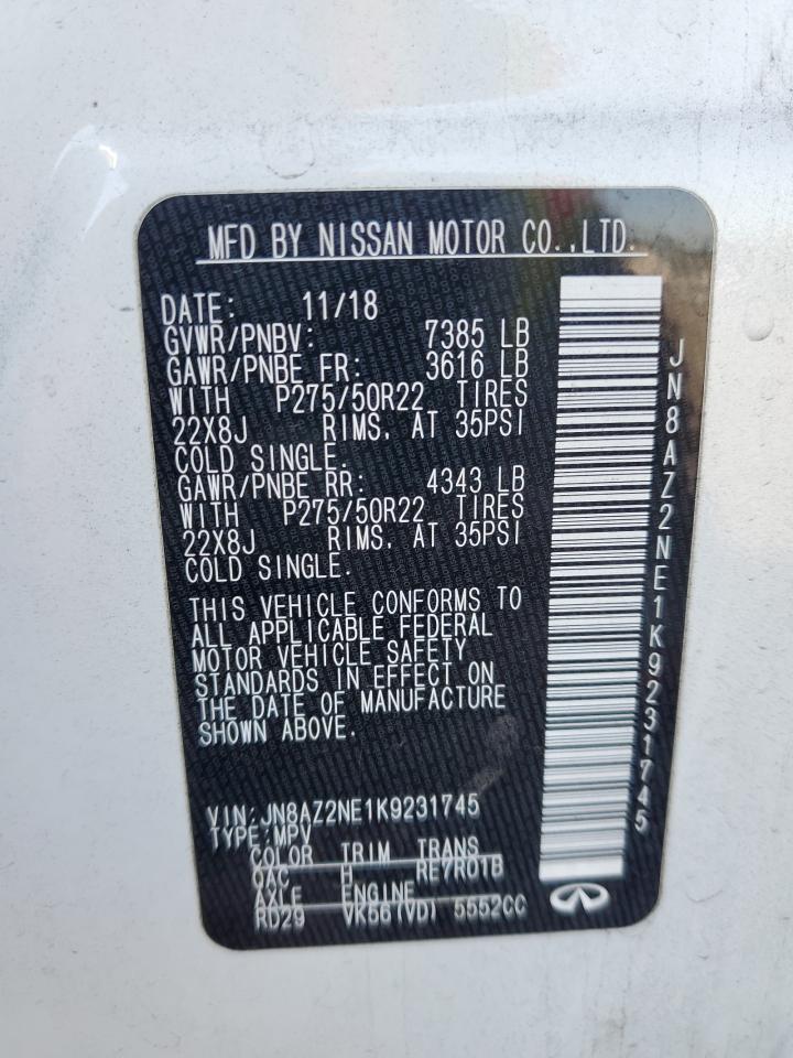 2019 Infiniti Qx80 Luxe VIN: JN8AZ2NE1K9231745 Lot: 86474365