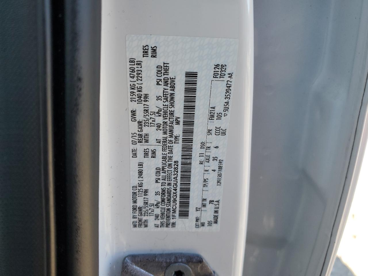 2016 Ford Escape Se VIN: 1FMCU9GX4GUA32828 Lot: 90044305