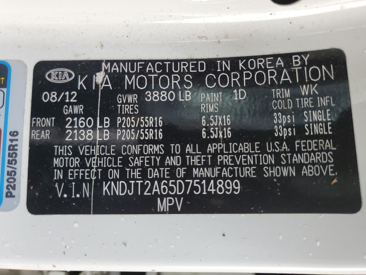 2013 Kia Soul + VIN: KNDJT2A65D7514899 Lot: 86681705