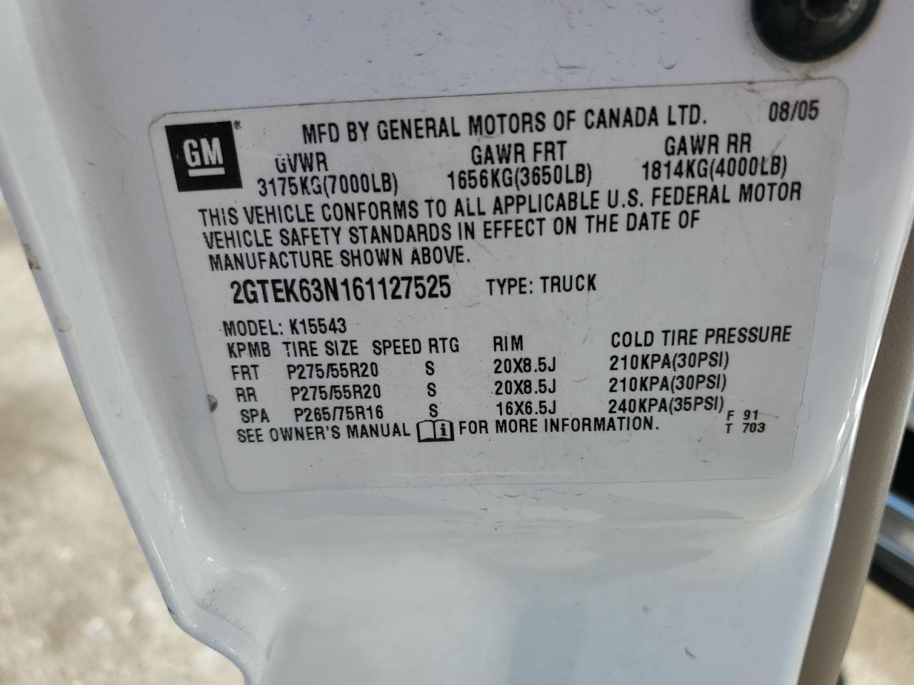 2006 GMC Sierra K1500 Denali VIN: 2GTEK63N161127525 Lot: 86103495