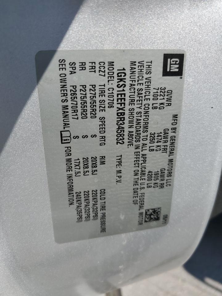 2011 GMC Yukon Denali VIN: 1GKS1EEFXBR345832 Lot: 82387665