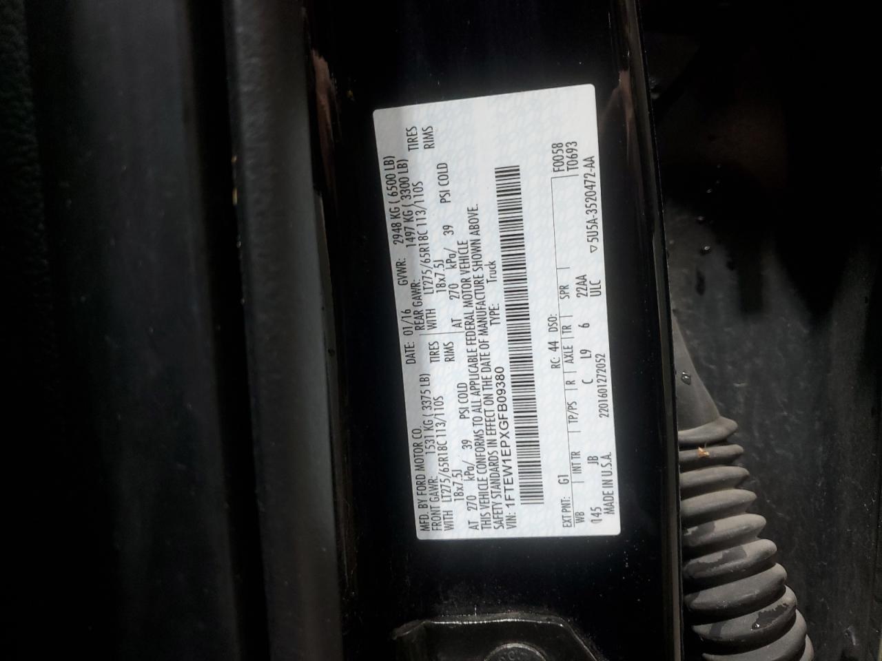 2016 Ford F150 Supercrew VIN: 1FTEW1EPXGFB09380 Lot: 90819335