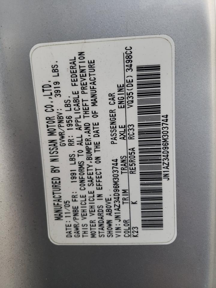 2006 Nissan 350Z Coupe VIN: JN1AZ34D96M303744 Lot: 86407855