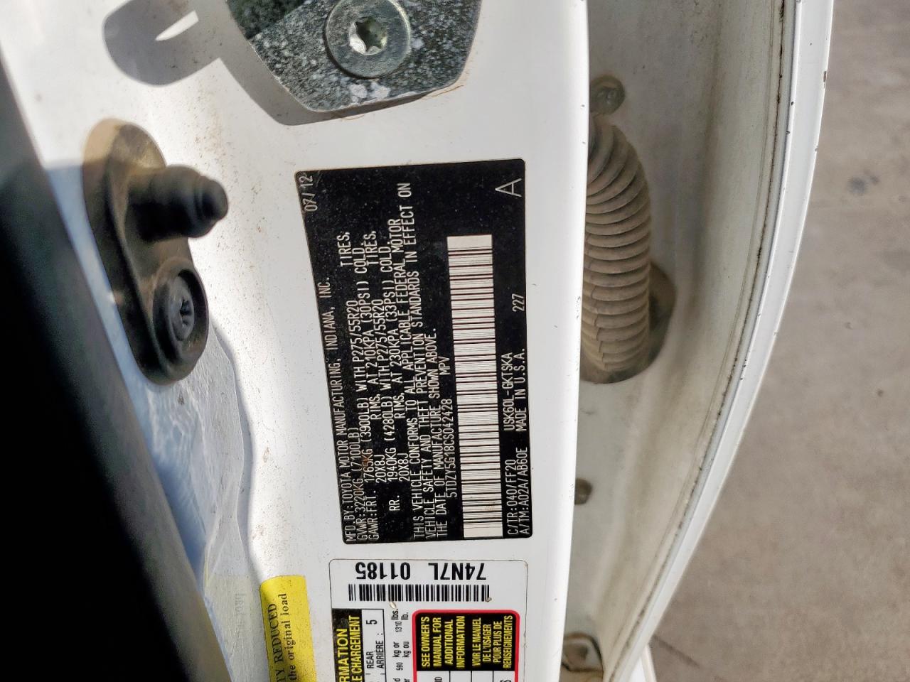 2012 Toyota Sequoia Sr5 VIN: 5TDZY5G18CS042428 Lot: 84975075