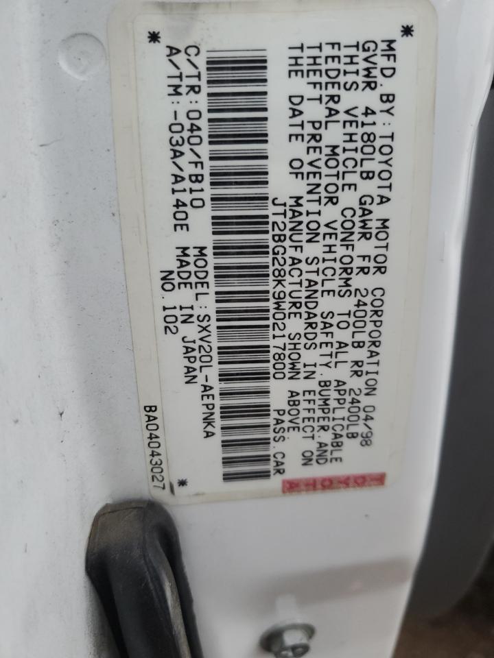 1998 Toyota Camry Le VIN: JT2BG28K9W0217800 Lot: 85507345