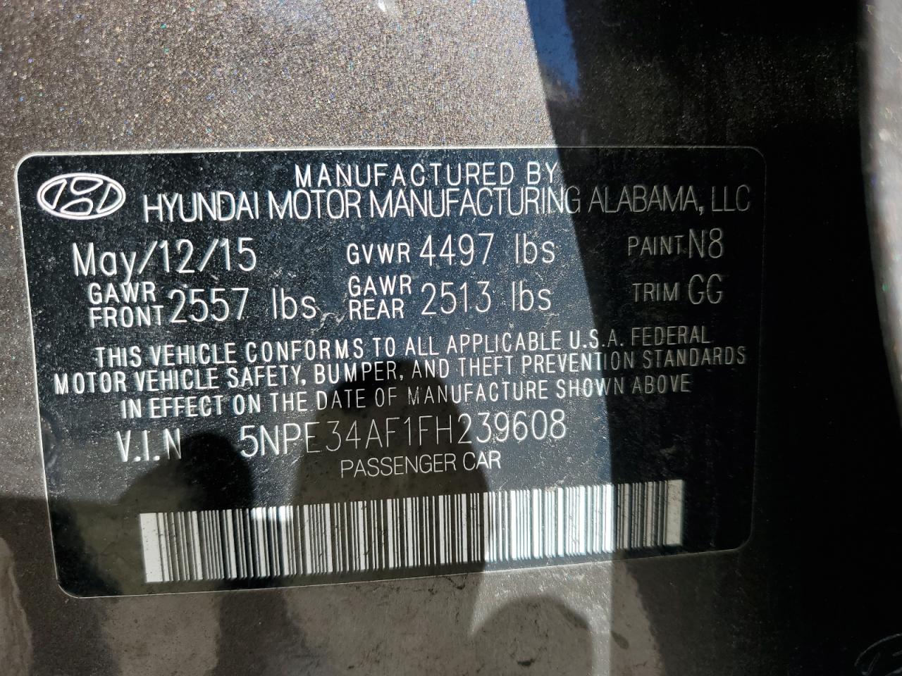 2015 Hyundai Sonata Sport VIN: 5NPE34AF1FH239608 Lot: 85780305