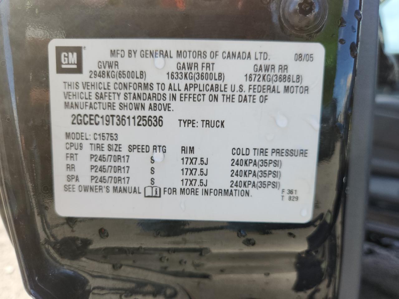 2006 Chevrolet Silverado C1500 VIN: 2GCEC19T361125636 Lot: 84769275
