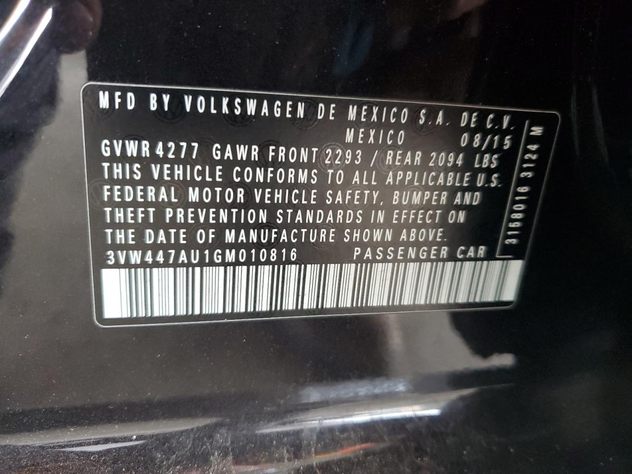 2016 Volkswagen Gti S/Se VIN: 3VW447AU1GM010816 Lot: 82000965