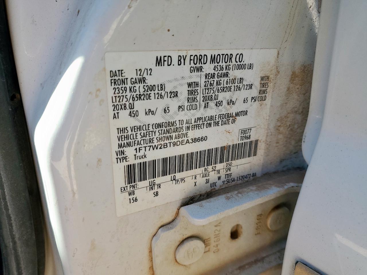 2013 Ford F250 Super Duty VIN: 1FT7W2BT9DEA38660 Lot: 81610375