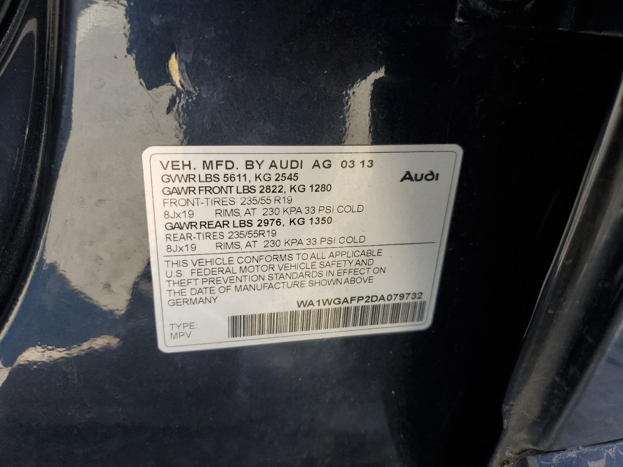 2013 Audi Q5 Prestige VIN: WA1WGAFP2DA079732 Lot: 82201975