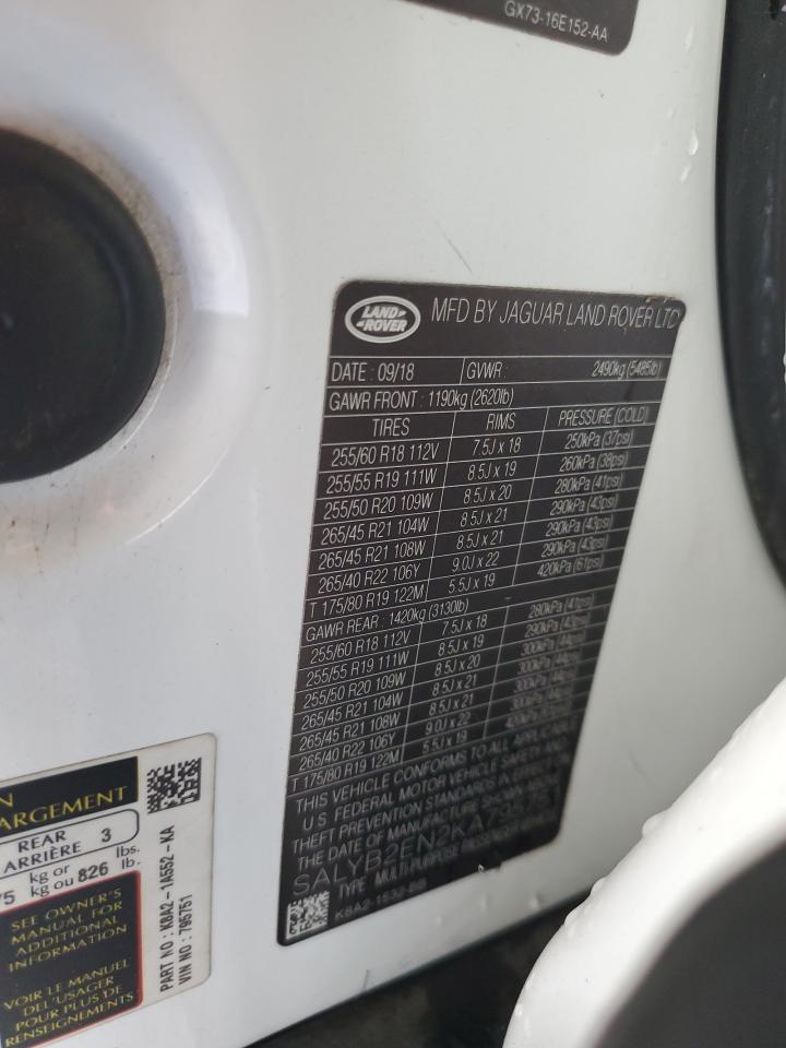 2019 Land Rover Range Rover Velar S VIN: SALYB2EN2KA795751 Lot: 90039105