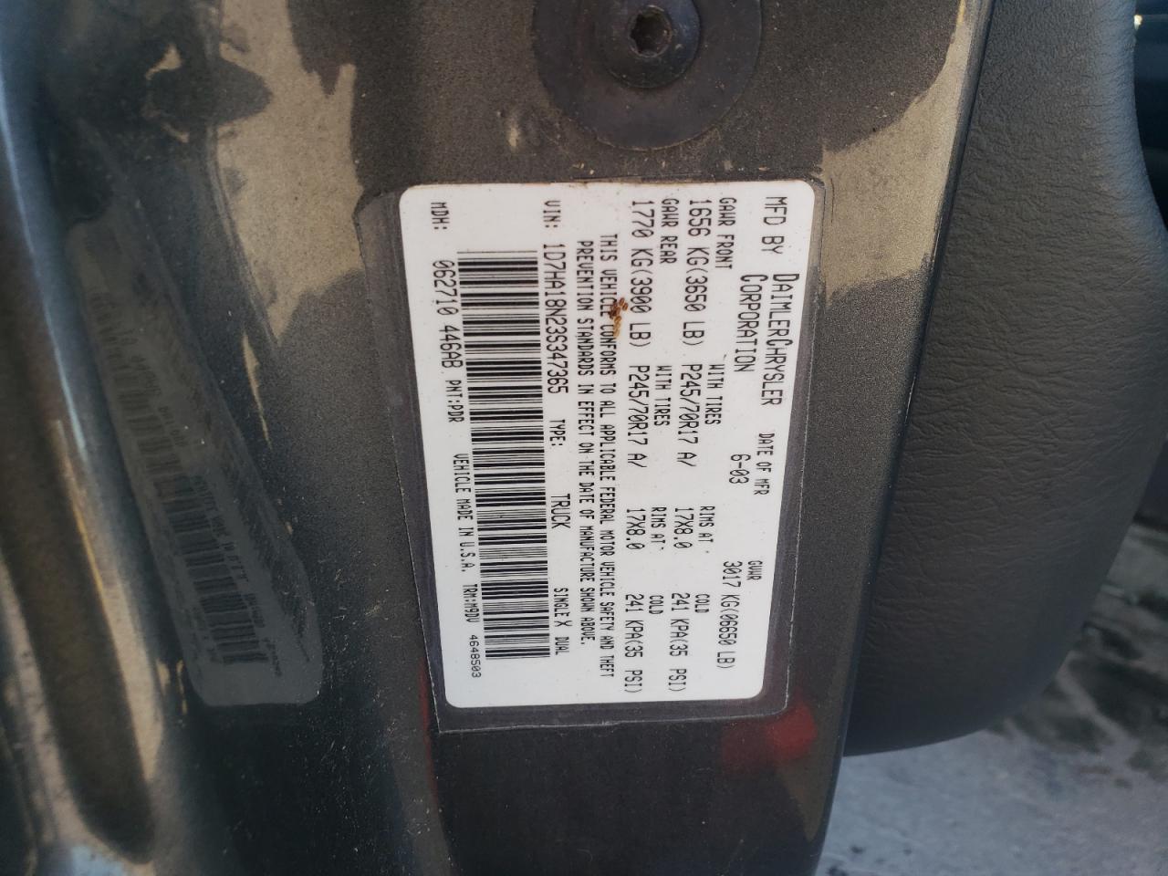 2003 Dodge Ram 1500 St VIN: 1D7HA18N23S347365 Lot: 86688265
