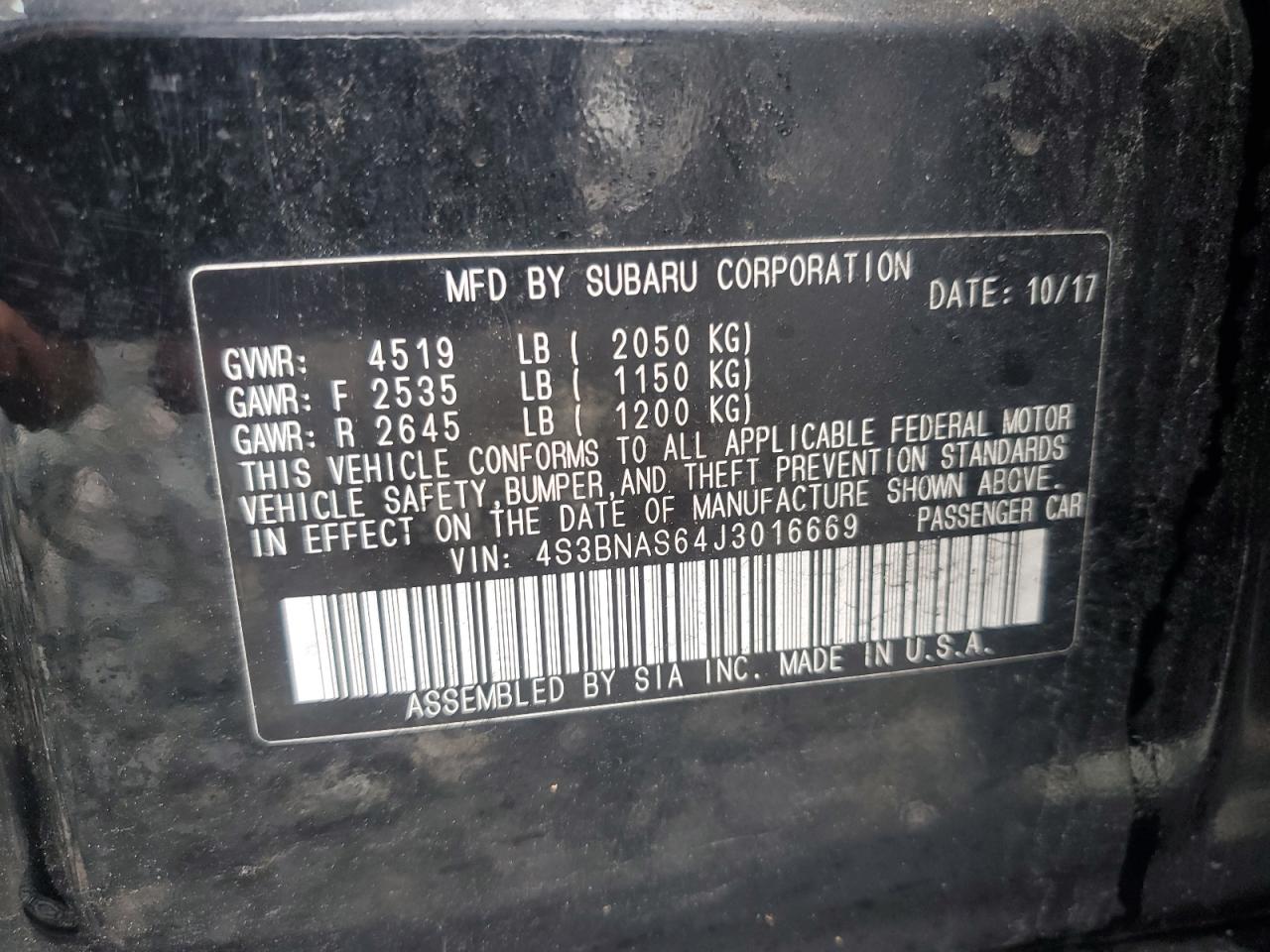 2018 Subaru Legacy Sport VIN: 4S3BNAS64J3016669 Lot: 86309305