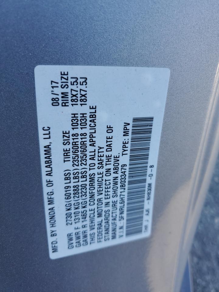 2018 Honda Odyssey Exl VIN: 5FNRL6H71JB033479 Lot: 86985865