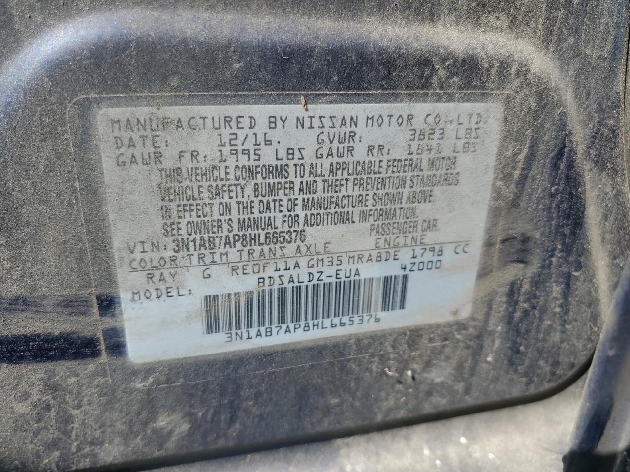 2017 Nissan Sentra S VIN: 3N1AB7AP8HL665376 Lot: 82342905