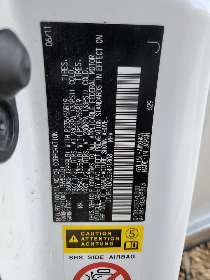 2011 Lexus Rx 450H VIN: JTJBC1BA3B2421808 Lot: 82763985