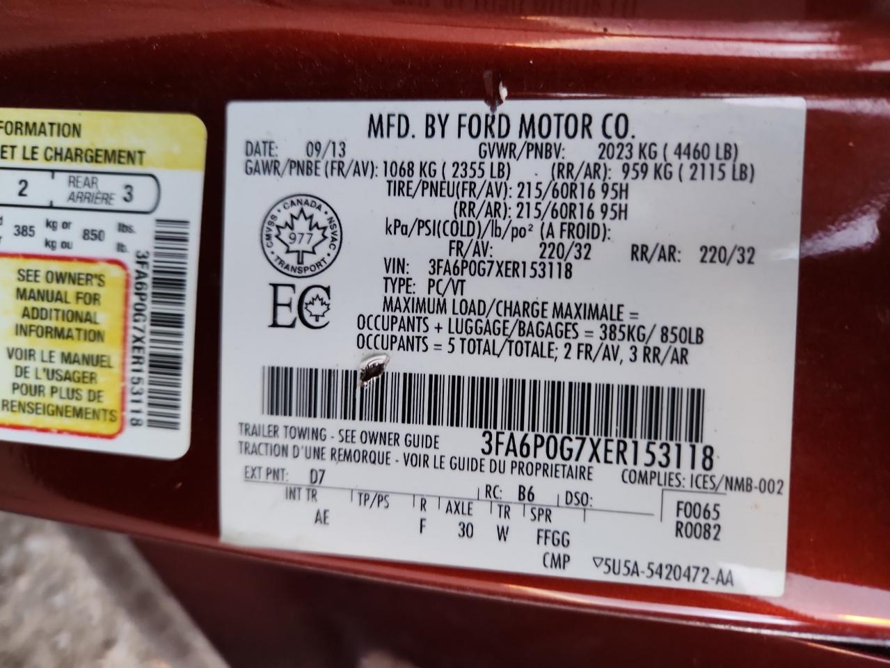 2014 Ford Fusion S VIN: 3FA6P0G7XER153118 Lot: 90734935