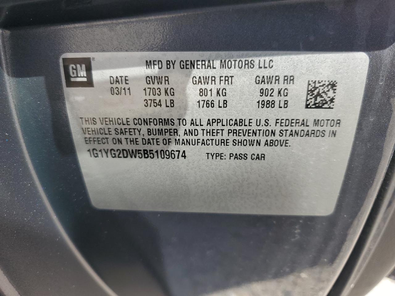 2011 Chevrolet Corvette VIN: 1G1YG2DW5B5109674 Lot: 85573185