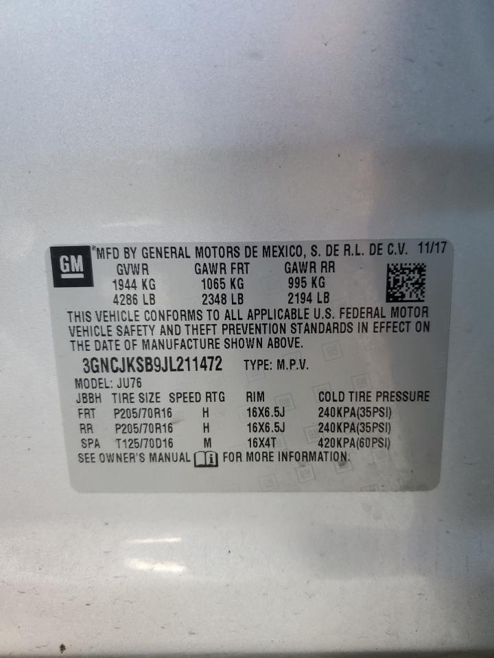 2018 Chevrolet Trax Ls VIN: 3GNCJKSB9JL211472 Lot: 82761455