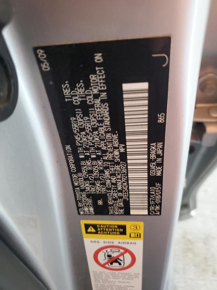 2009 Toyota Highlander Limited VIN: JTEES42A792136927 Lot: 85340285