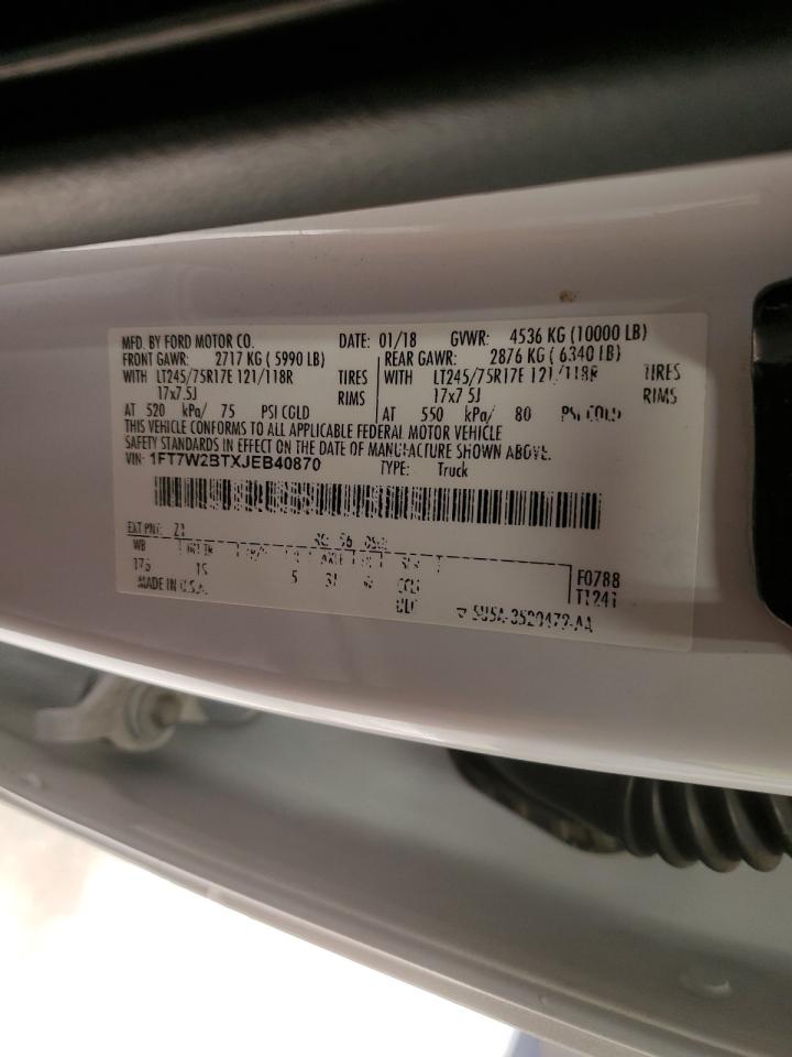 2018 Ford F250 Super Duty Utility / Service Truck VIN: 1FT7W2BTXJEB40870 Lot: 87249865