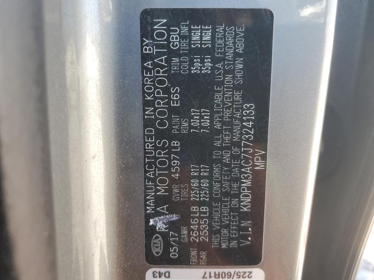 2018 Kia Sportage Lx VIN: KNDPM3AC7J7324133 Lot: 85913145