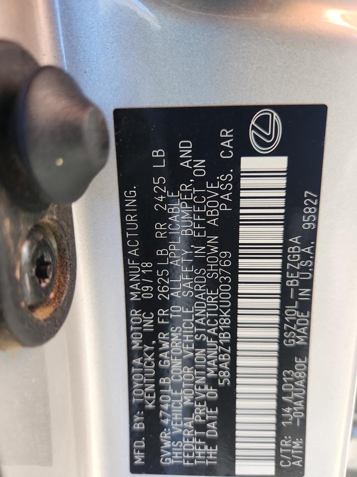 2019 Lexus Es 350 VIN: 58ABZ1B18KU003769 Lot: 85720605