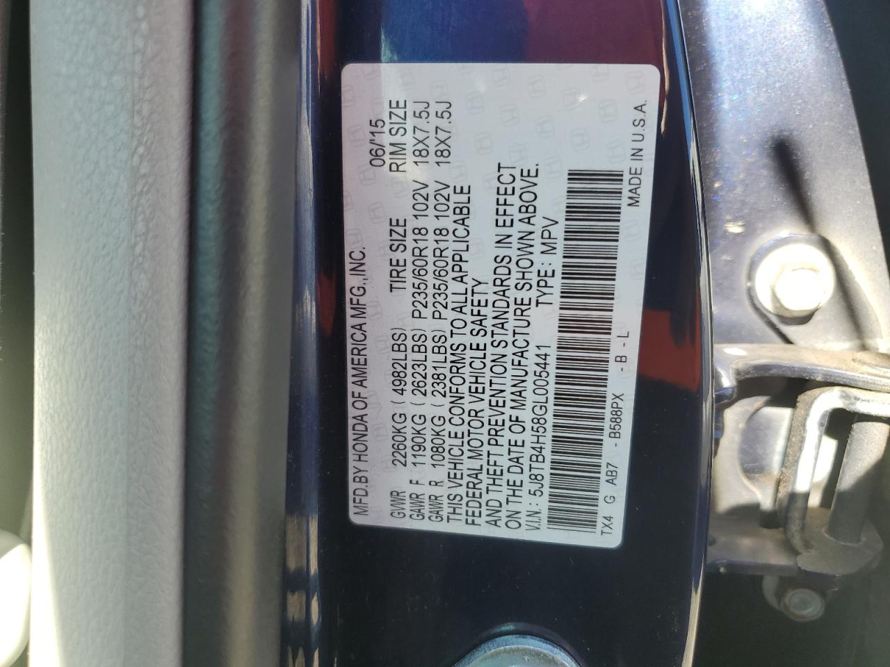 2016 Acura Rdx Technology VIN: 5J8TB4H58GL005441 Lot: 85529475