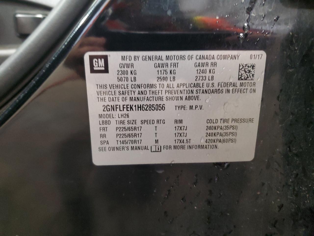 2017 Chevrolet Equinox Lt VIN: 2GNFLFEK1H6285056 Lot: 85383485