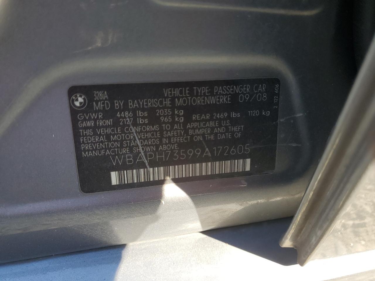 2009 BMW 328 I VIN: WBAPH73599A172605 Lot: 87201725