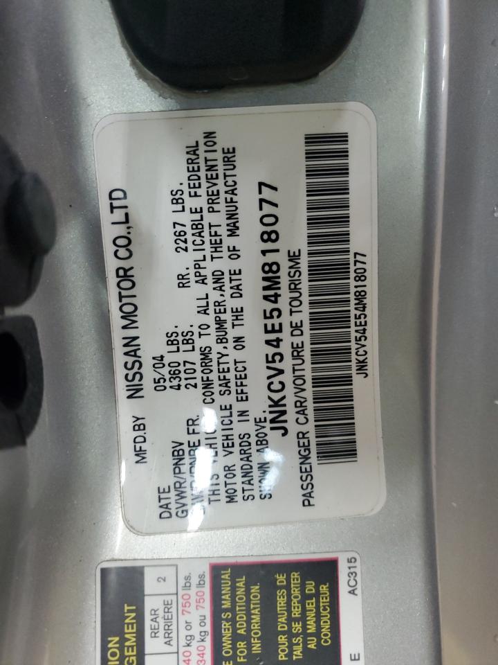 2004 Infiniti G35 VIN: JNKCV54E54M818077 Lot: 82725235