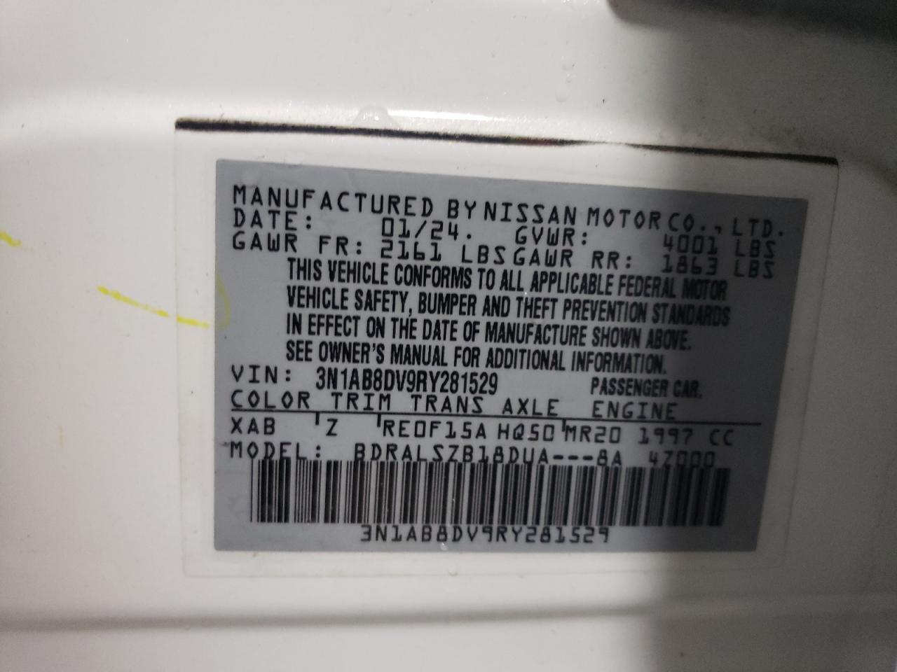 2024 Nissan Sentra Sr VIN: 3N1AB8DV9RY281529 Lot: 82387465