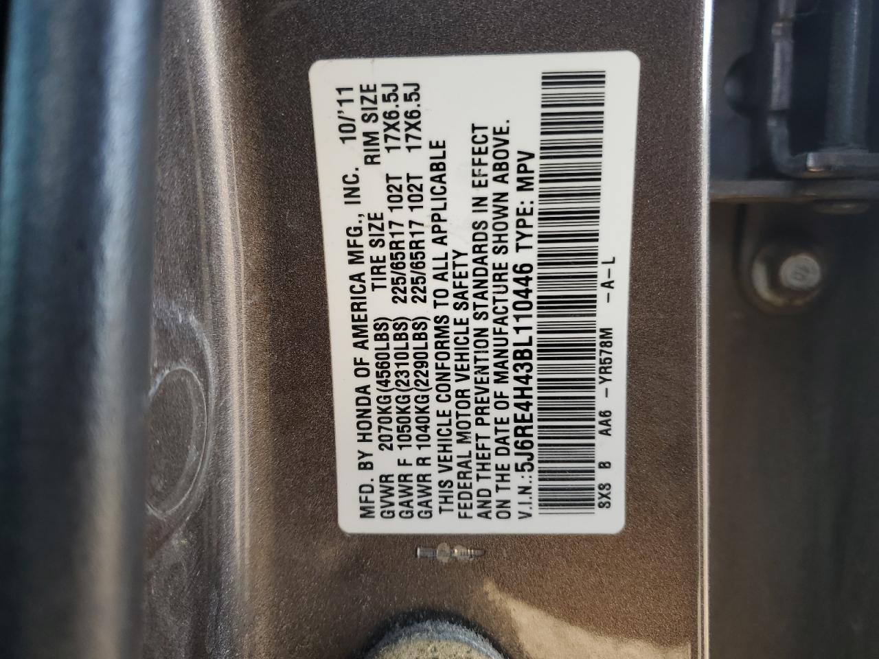 2011 Honda Cr-V Se VIN: 5J6RE4H43BL110446 Lot: 81045645