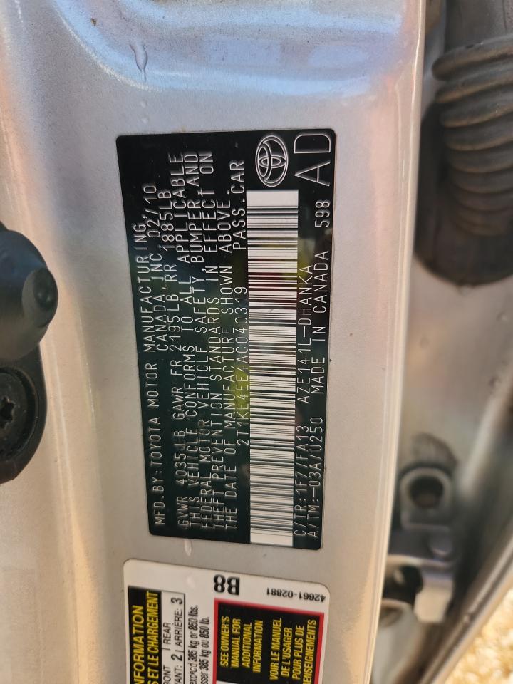 2010 Toyota Corolla Matrix S VIN: 2T1KE4EE4AC040319 Lot: 89715855