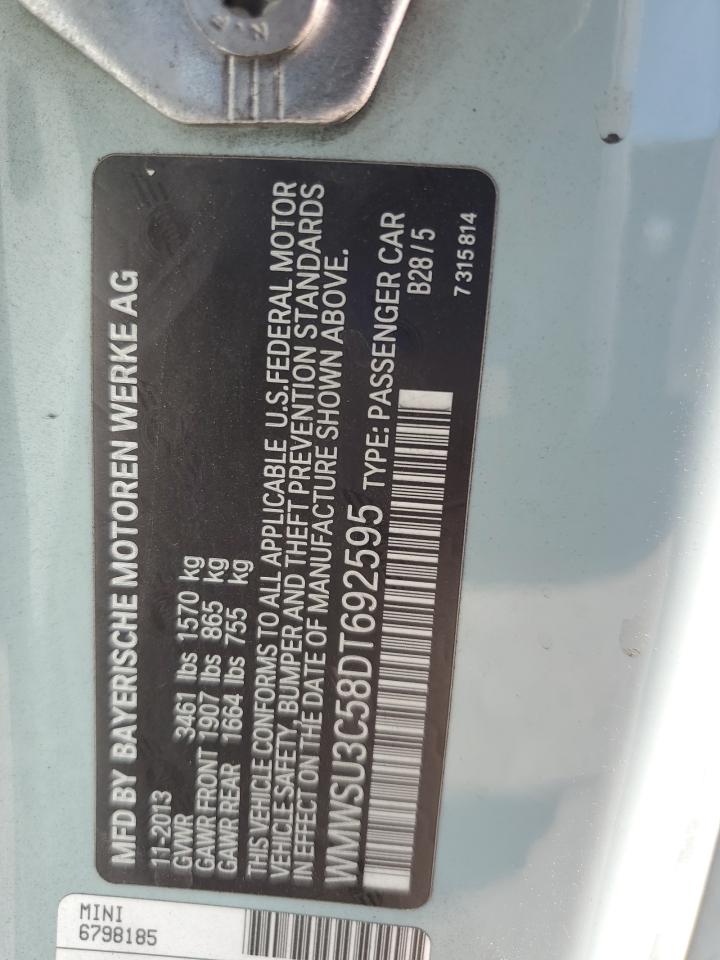 2013 Mini Cooper VIN: WMWSU3C58DT692595 Lot: 82598975