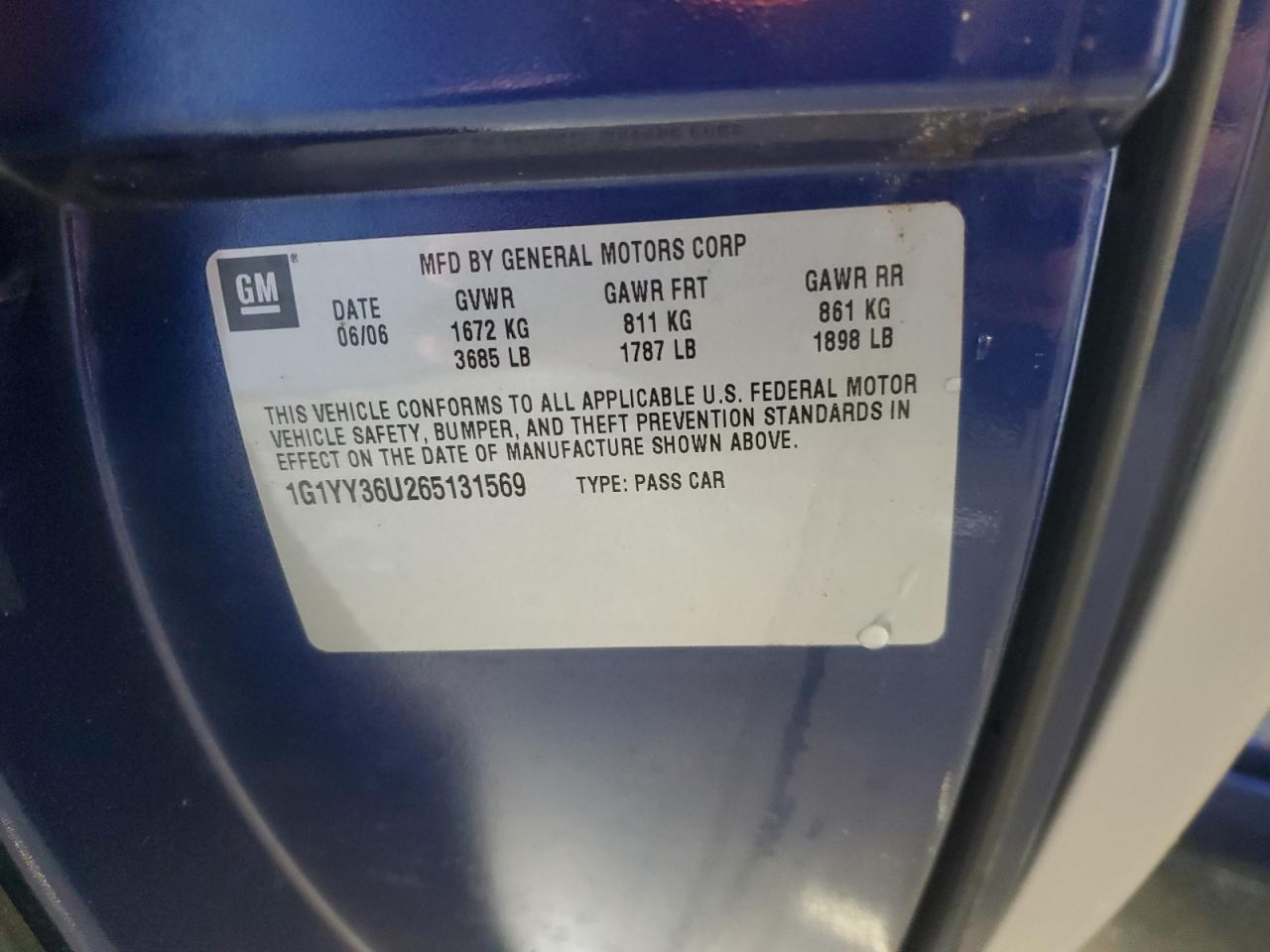 2006 Chevrolet Corvette VIN: 1G1YY36U265131569 Lot: 80256295