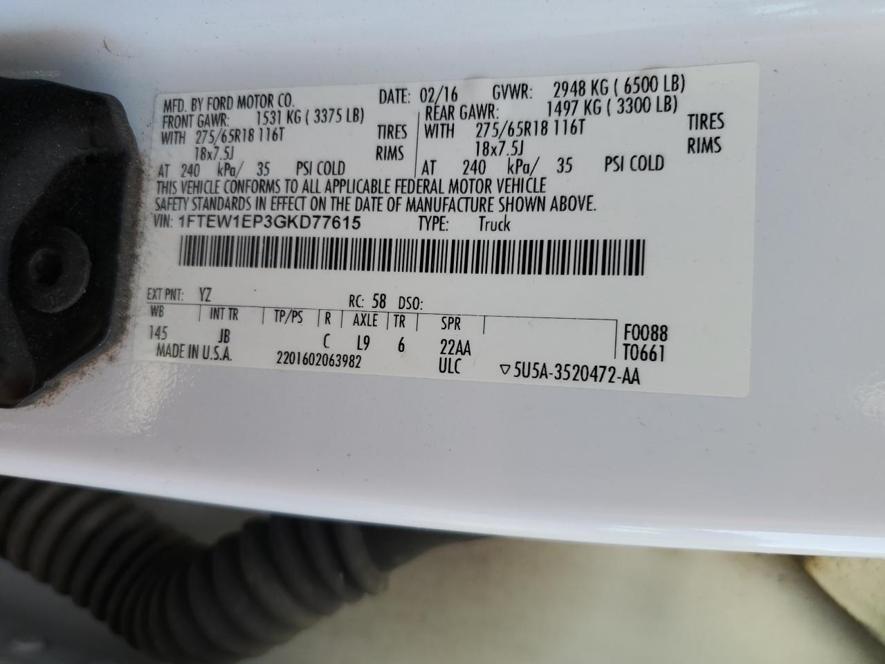2016 Ford F150 Supercrew VIN: 1FTEW1EP3GKD77615 Lot: 82329415