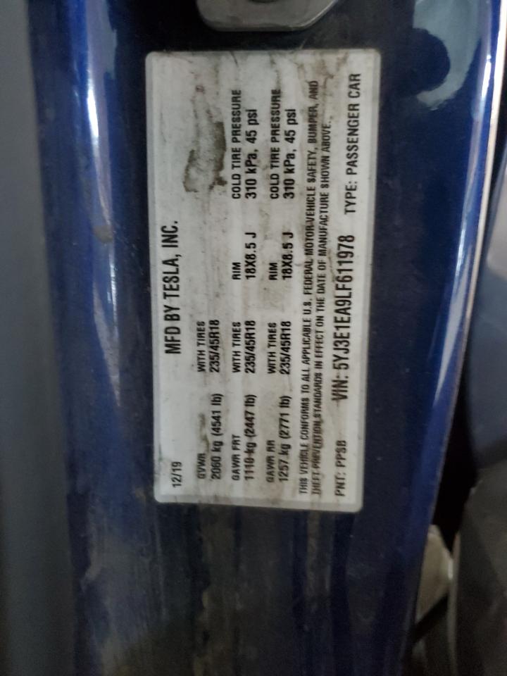 2020 Tesla Model 3 VIN: 5YJ3E1EA9LF611978 Lot: 81925315