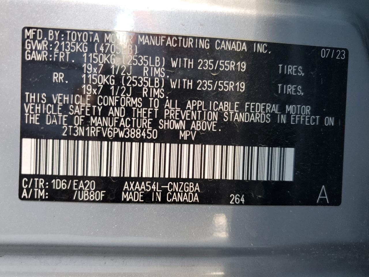 2023 Toyota Rav4 Limited VIN: 2T3N1RFV6PW388450 Lot: 82204405