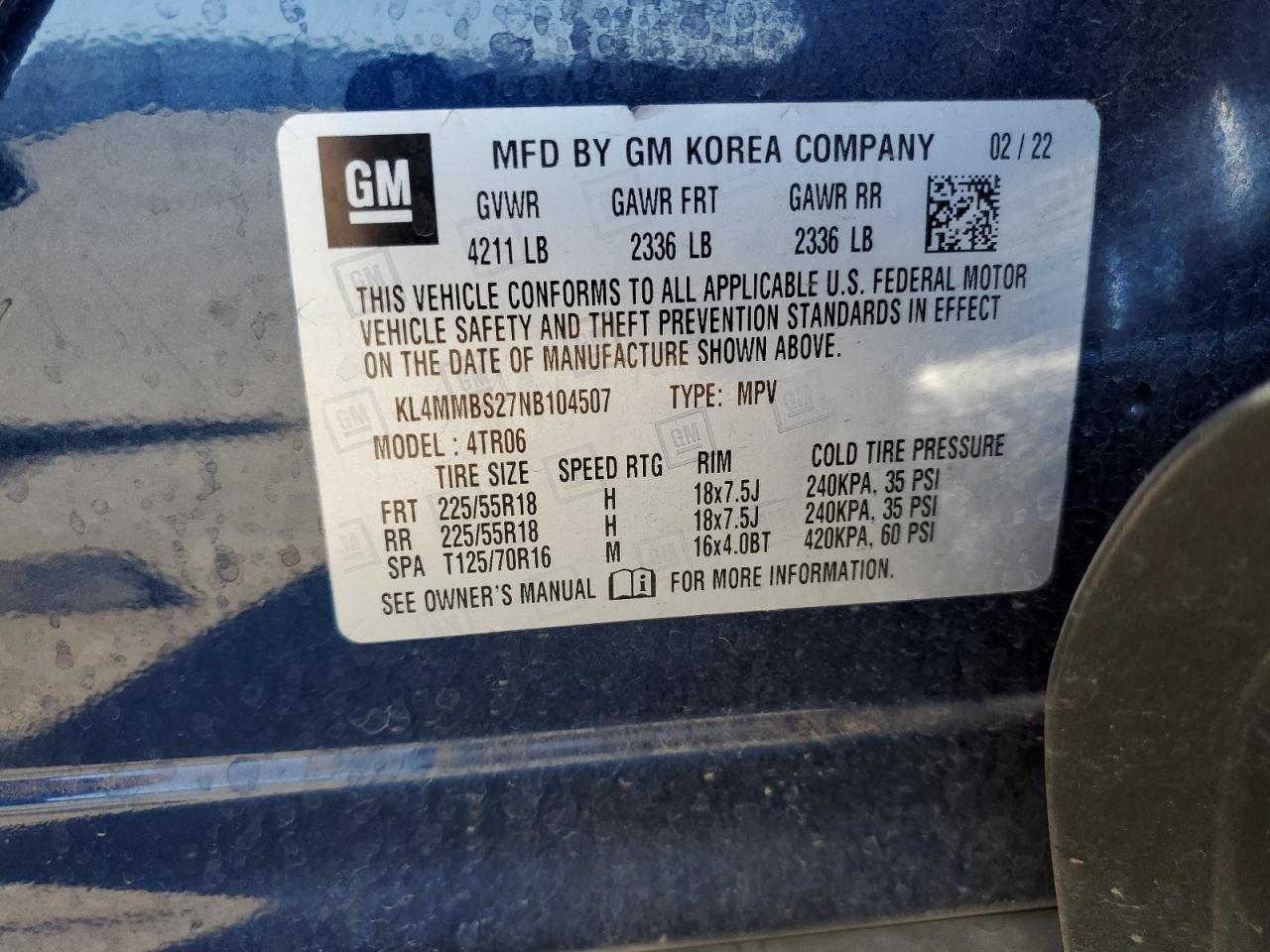 2022 Buick Encore Gx Preferred VIN: KL4MMBS27NB104507 Lot: 85732515